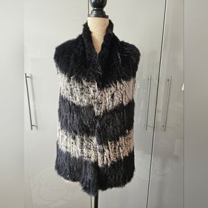 Love Token Black and Grey Rabbit Fur Vest